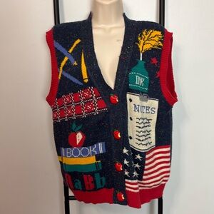 Vintage Sweater Loft New York School Teacher Themed Y2K Sweater Vest Buutton Up